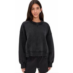 Free People Black Washed Cropped Sweatshirt Oversized Raw Hem Slouchy Pullover